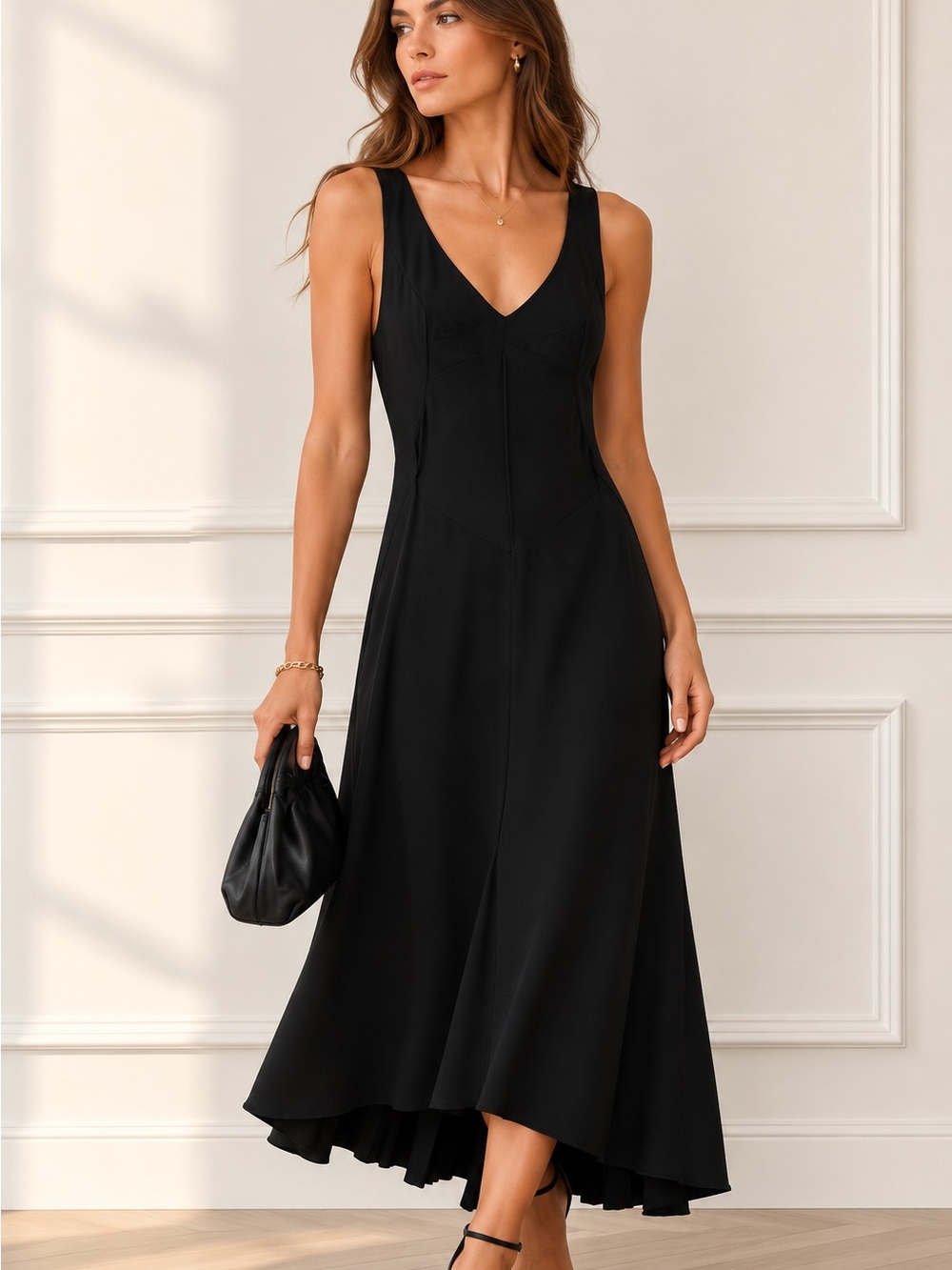 PRADA Black High-Low V-Neck Dress